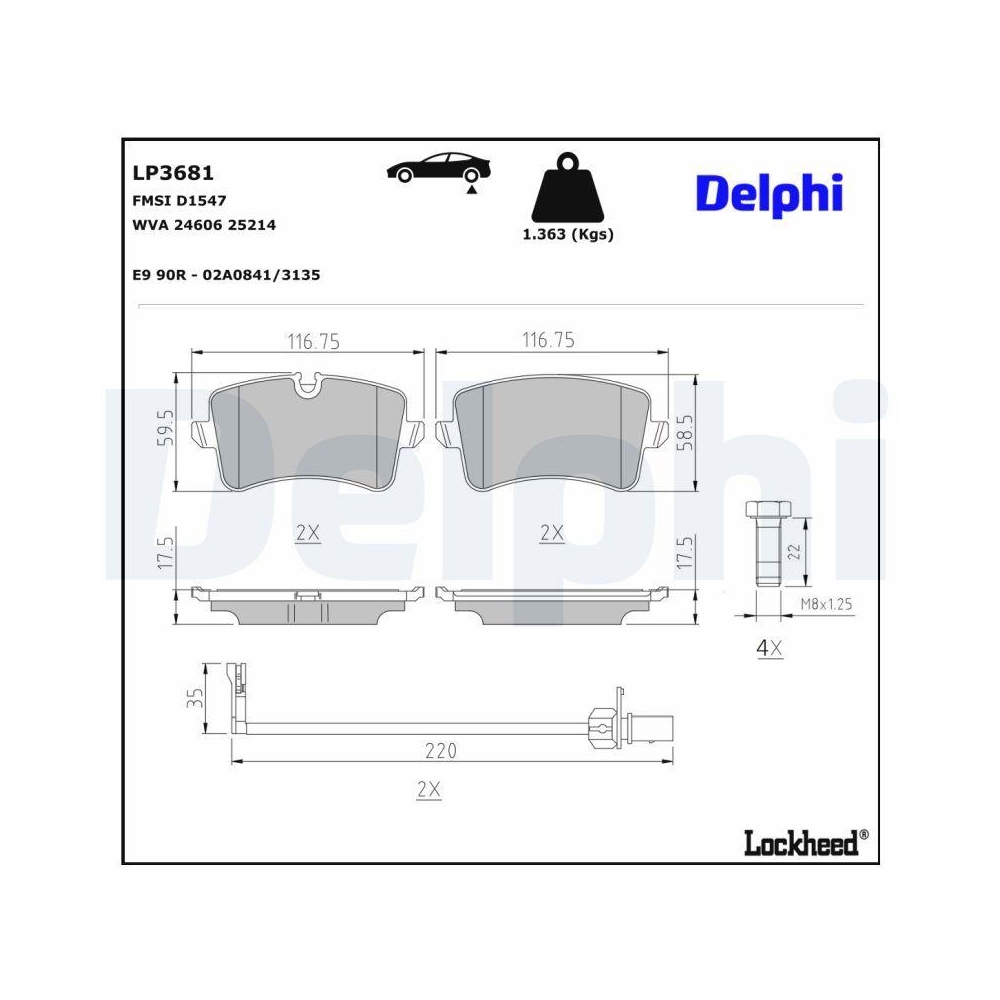DELPHI LP3681 Bremsbelagsatz, Scheibenbremse f&uuml;r PORSCHE, Hinterachse
