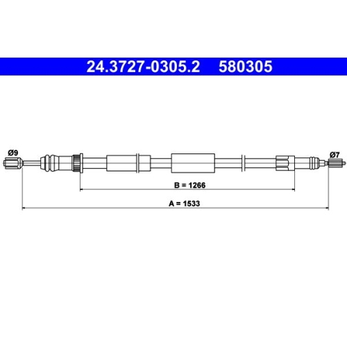 Seilzug, Feststellbremse ATE 24.3727-0305.2 f&uuml;r CITRO&Euml;N PEUGEOT, hinten rechts