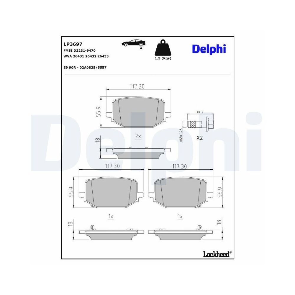 DELPHI LP3697 Bremsbelagsatz, Scheibenbremse f&uuml;r FORD USA LINCOLN, Hinterachse