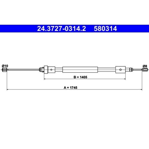 Seilzug, Feststellbremse ATE 24.3727-0314.2 f&uuml;r CITRO&Euml;N PEUGEOT, hinten links