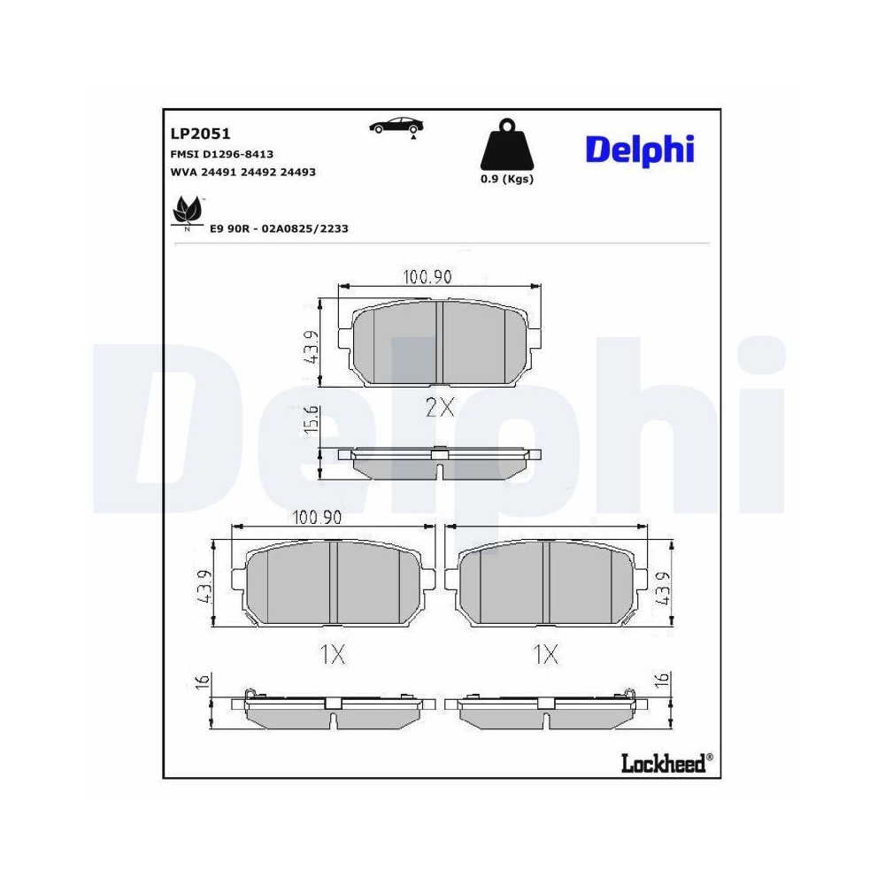 DELPHI LP2051 Bremsbelagsatz, Scheibenbremse f&uuml;r KIA, Hinterachse