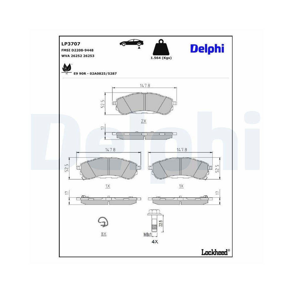 DELPHI LP3707 Bremsbelagsatz, Scheibenbremse f&uuml;r FORD USA, Hinterachse