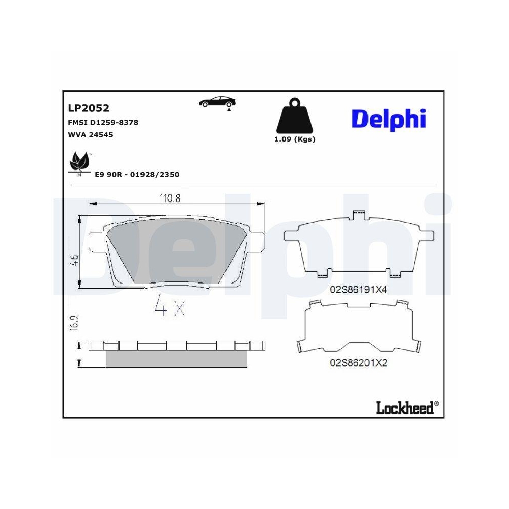 DELPHI LP2052 Bremsbelagsatz, Scheibenbremse f&uuml;r MAZDA FORD USA LINCOLN