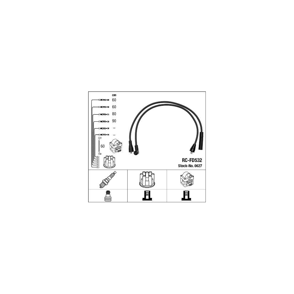Zündleitungssatz NGK 0627 für, für Fahrzeuge mit Zündverteiler