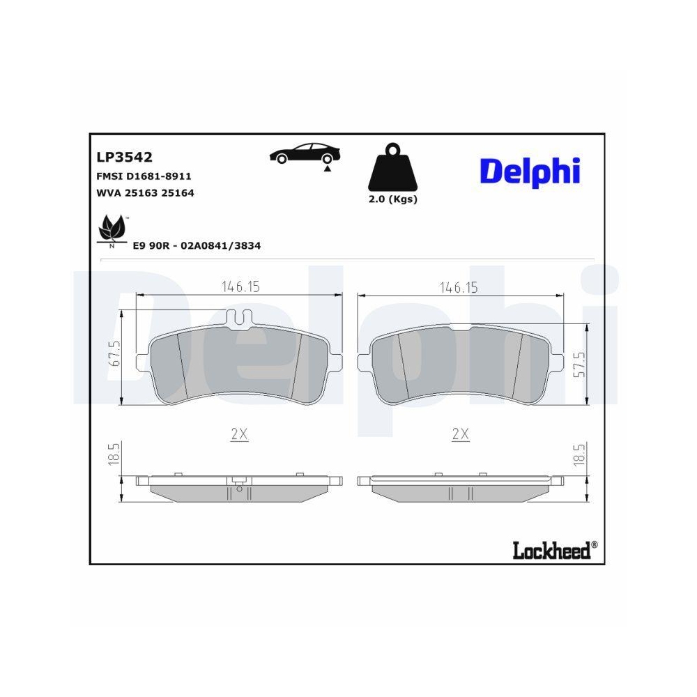 DELPHI LP3542 Bremsbelagsatz, Scheibenbremse f&uuml;r MERCEDES-BENZ, Hinterachse