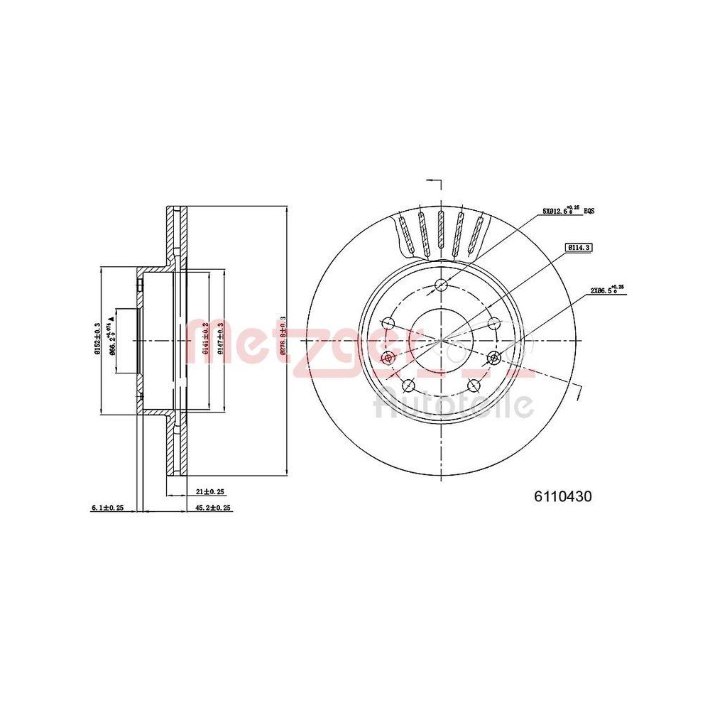 Bremsscheibe METZGER 6110430 f&uuml;r LAND ROVER DADI, Vorderachse