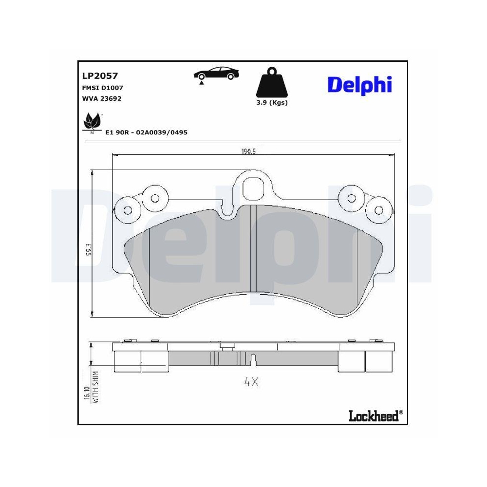 DELPHI LP2057 Bremsbelagsatz, Scheibenbremse f&uuml;r PORSCHE VW, Vorderachse