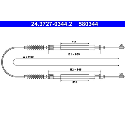 Seilzug, Feststellbremse ATE 24.3727-0344.2 f&uuml;r CITRO&Euml;N FIAT PEUGEOT, hinten