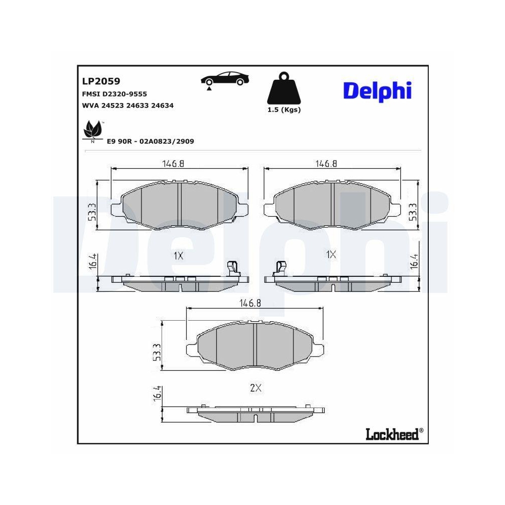 DELPHI LP2059 Bremsbelagsatz, Scheibenbremse f&uuml;r TOYOTA, Vorderachse