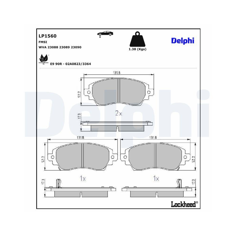DELPHI LP1560 Bremsbelagsatz, Scheibenbremse f&uuml;r TOYOTA, Vorderachse