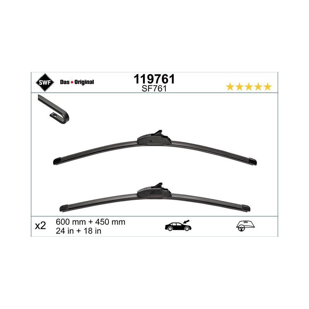 Wischblatt SWF 119761 DAS ORIGINAL SET für MAZDA SSANGYONG KG MOBILITY, vorne