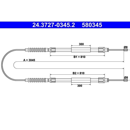 Seilzug, Feststellbremse ATE 24.3727-0345.2 f&uuml;r CITRO&Euml;N FIAT PEUGEOT, hinten