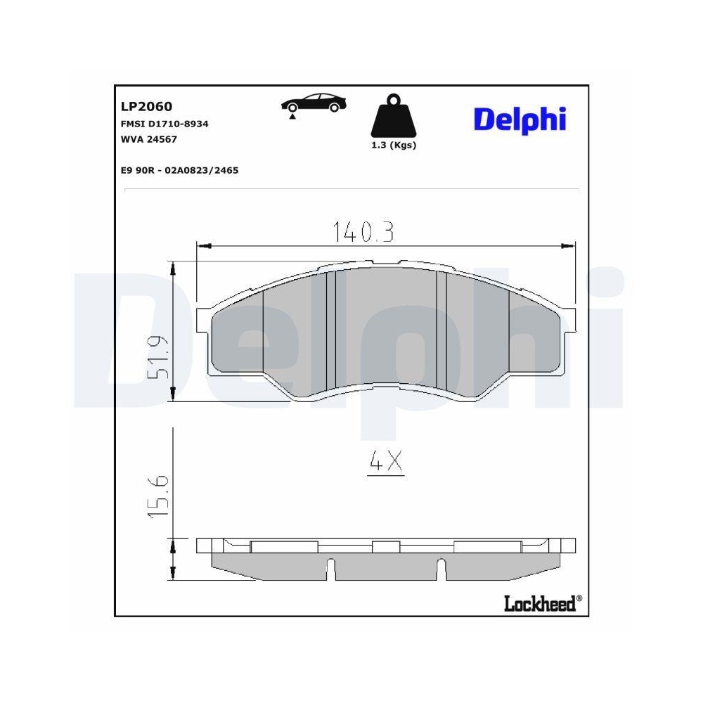 DELPHI LP2060 Bremsbelagsatz, Scheibenbremse f&uuml;r TOYOTA, Vorderachse