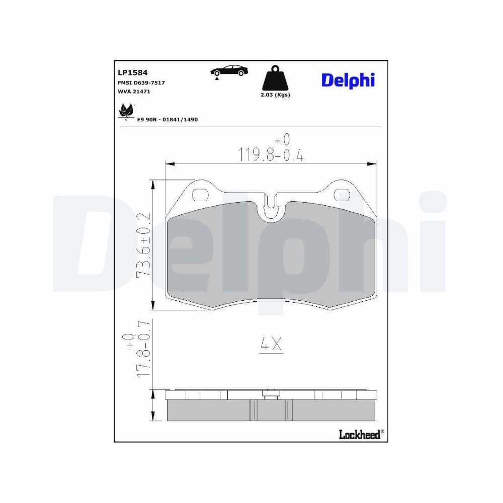 DELPHI LP1584 Bremsbelagsatz, Scheibenbremse f&uuml;r BMW NISSAN MASERATI