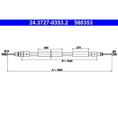 Seilzug, Feststellbremse ATE 24.3727-0353.2 f&uuml;r CITRO&Euml;N, hinten links