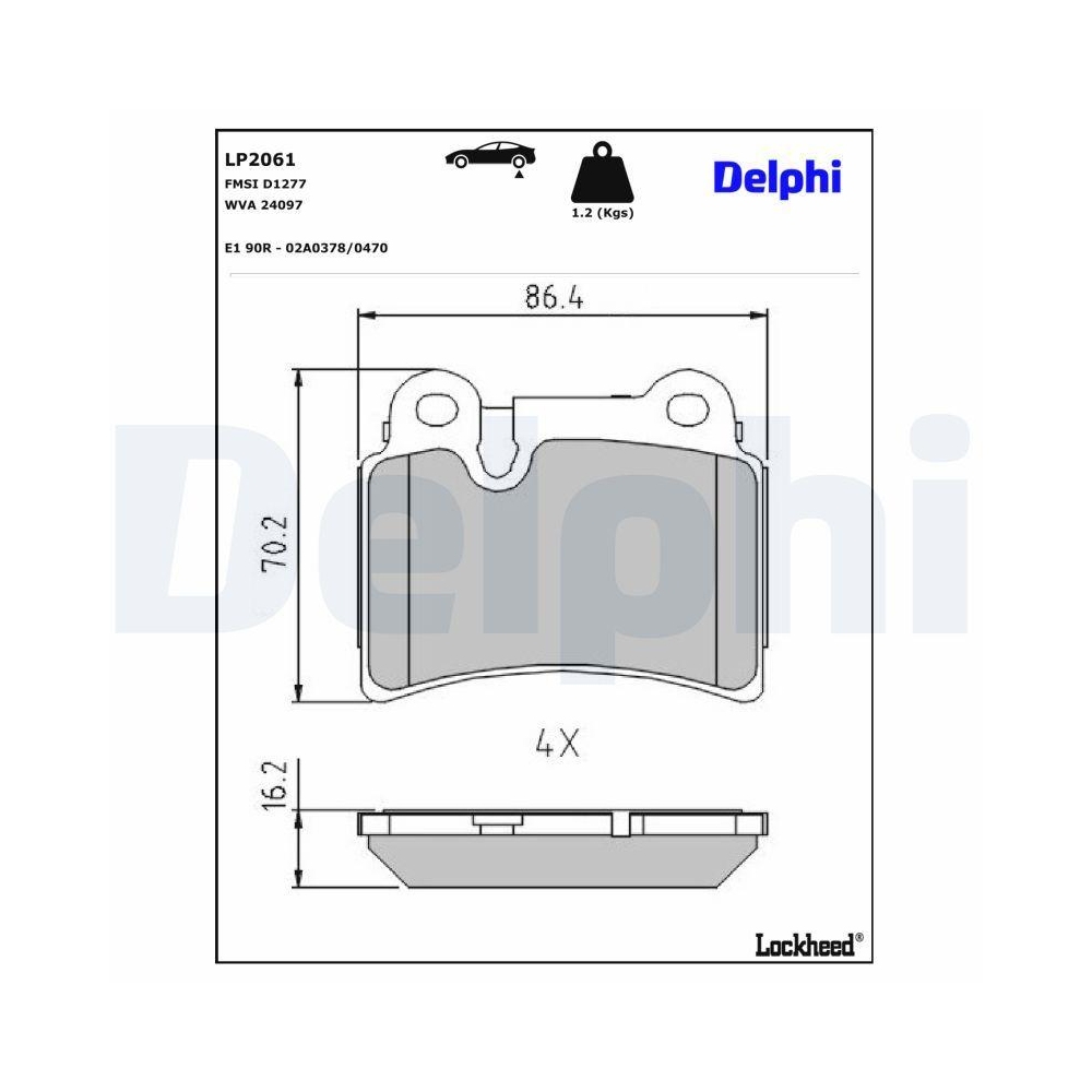 DELPHI LP2061 Bremsbelagsatz, Scheibenbremse f&uuml;r VW, Hinterachse