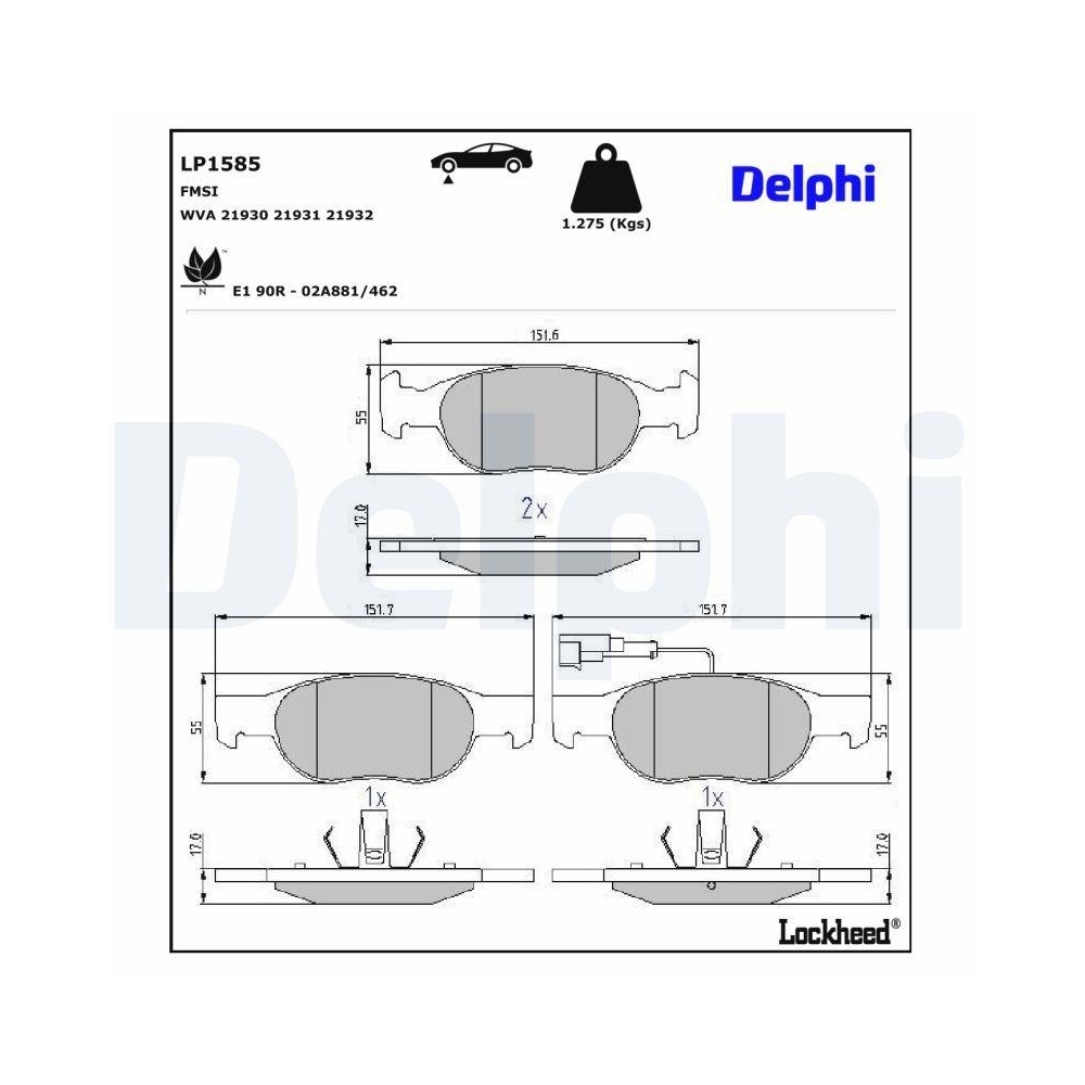 DELPHI LP1585 Bremsbelagsatz, Scheibenbremse f&uuml;r ALFA ROMEO FIAT LANCIA
