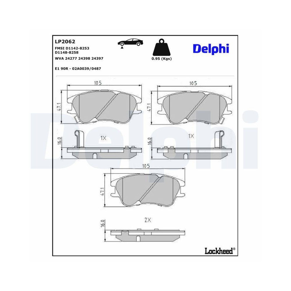 DELPHI LP2062 Bremsbelagsatz, Scheibenbremse f&uuml;r HYUNDAI, Vorderachse