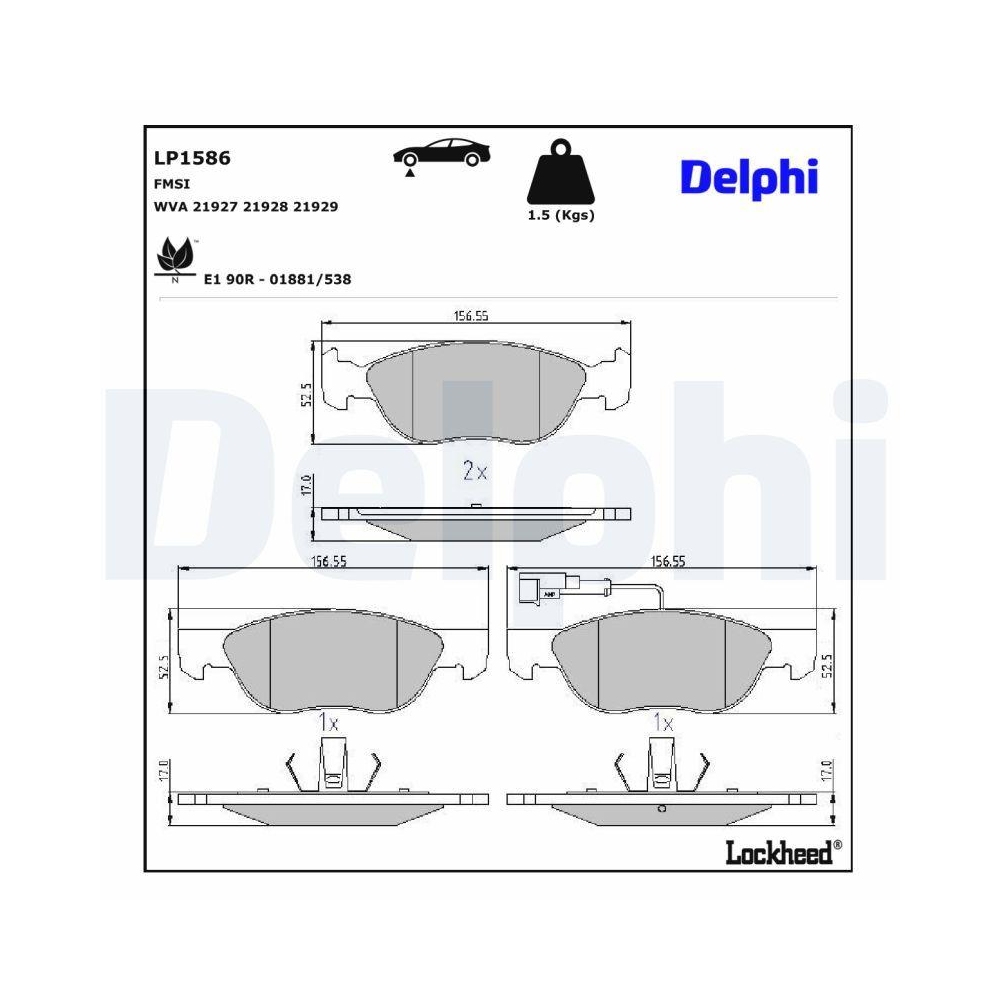 DELPHI LP1586 Bremsbelagsatz, Scheibenbremse f&uuml;r ALFA ROMEO FIAT LANCIA