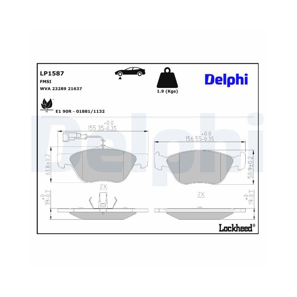 DELPHI LP1587 Bremsbelagsatz, Scheibenbremse f&uuml;r ALFA ROMEO FIAT LANCIA