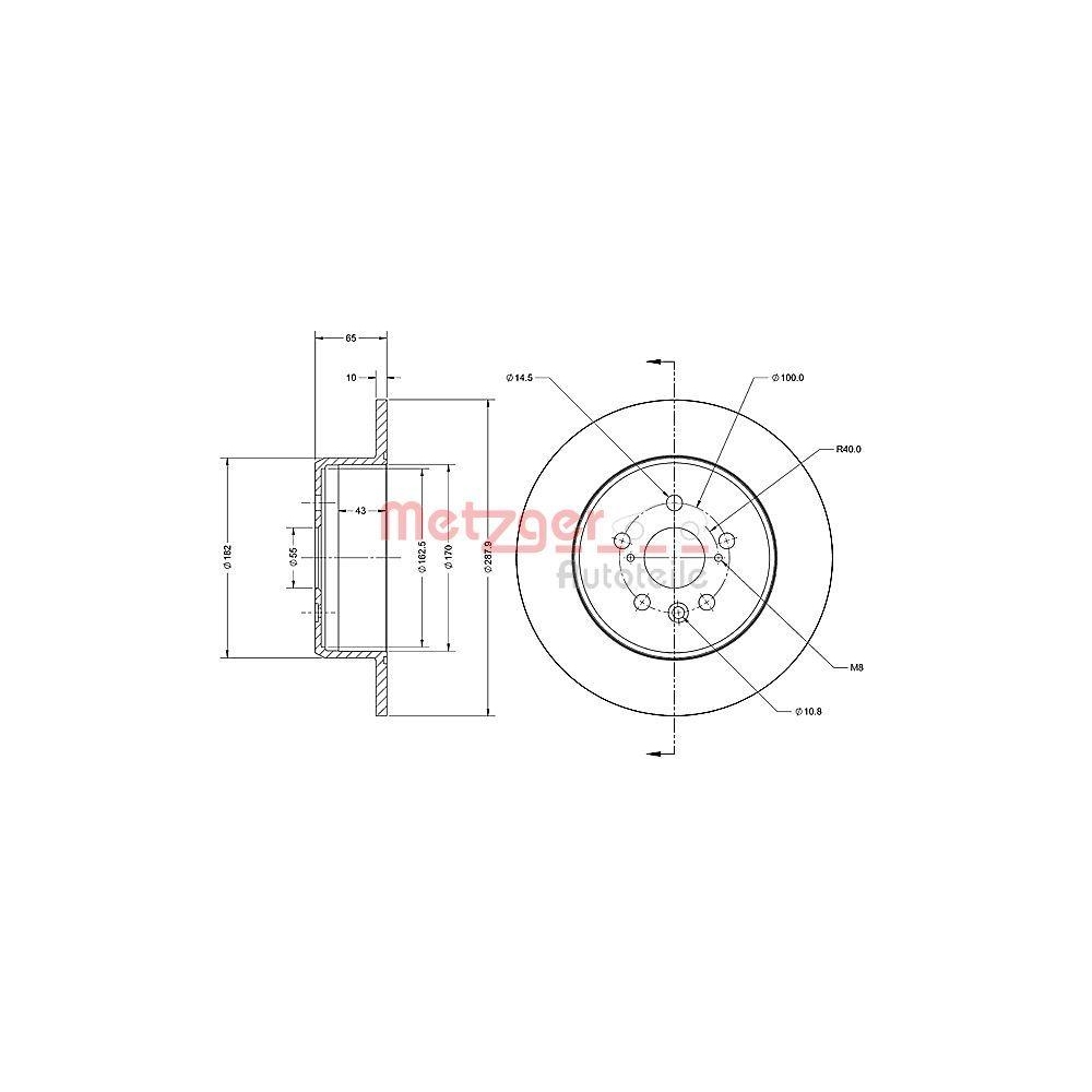 Bremsscheibe METZGER 6110468 für TOYOTA, Hinterachse