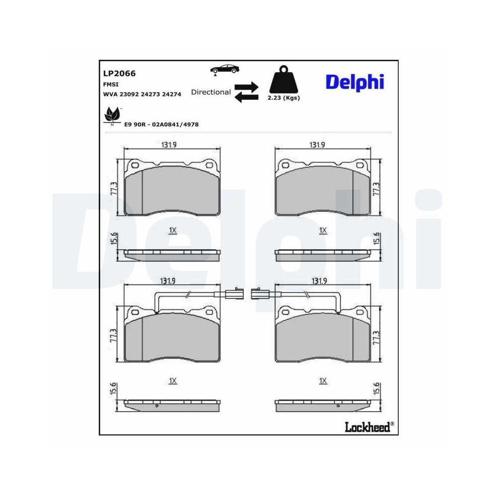DELPHI LP2066 Bremsbelagsatz, Scheibenbremse f&uuml;r ALFA ROMEO, Vorderachse