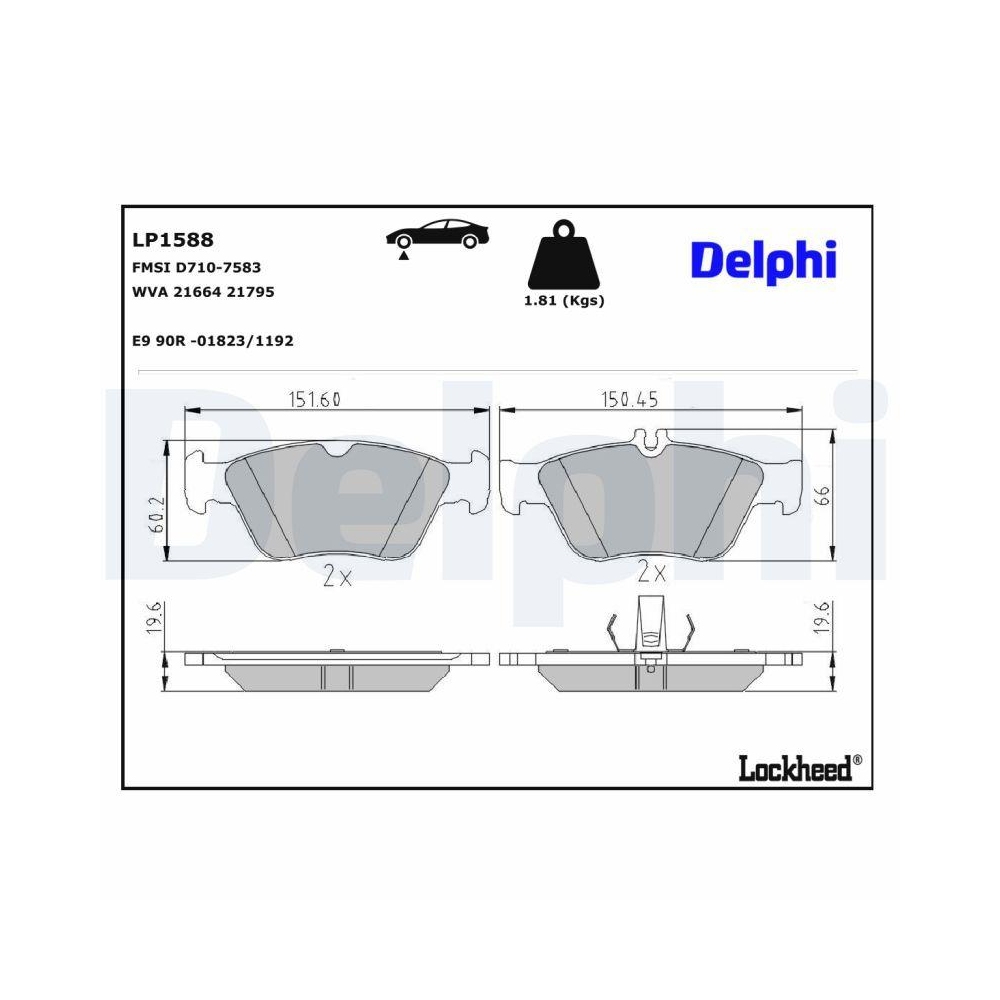 DELPHI LP1588 Bremsbelagsatz, Scheibenbremse f&uuml;r MERCEDES-BENZ, Vorderachse