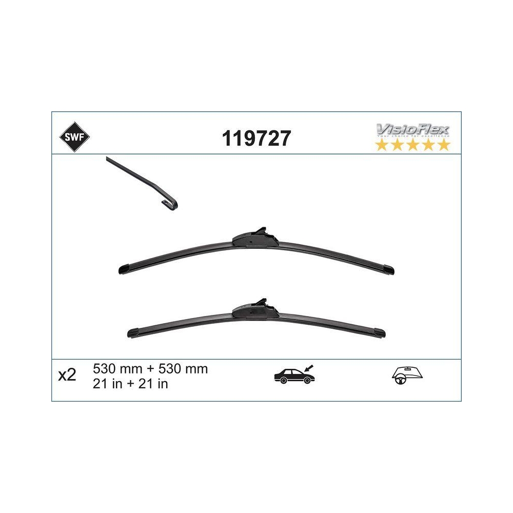 Wischblatt SWF 119727 ALTERNATIVE VISIOFLEX SET für SAAB, vorne