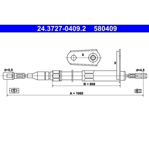 Seilzug, Feststellbremse ATE 24.3727-0409.2 f&uuml;r MERCEDES-BENZ, hinten