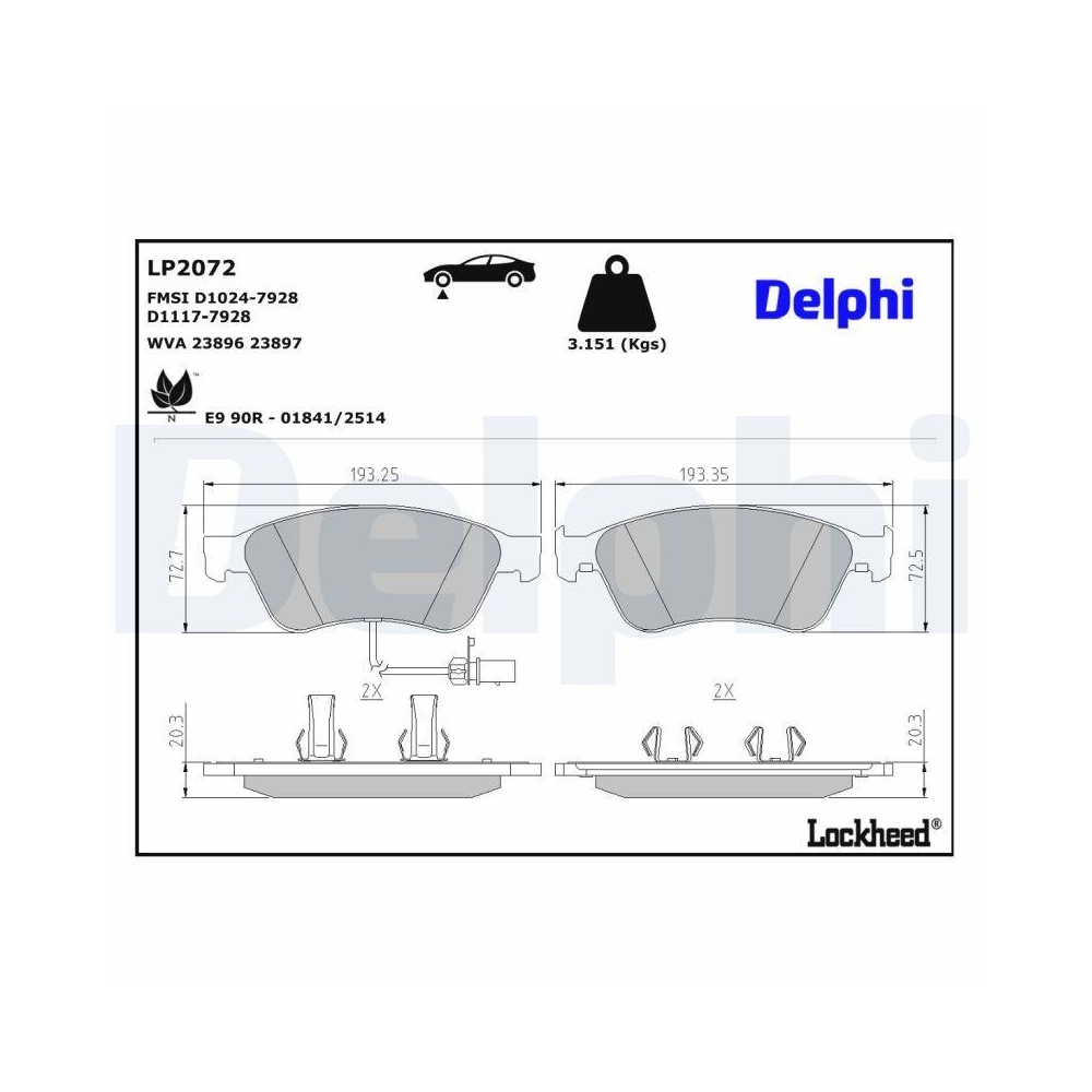 DELPHI LP2072 Bremsbelagsatz, Scheibenbremse für AUDI VW, Vorderachse