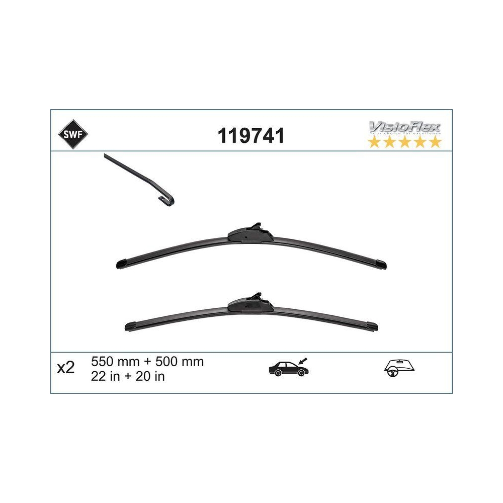 Wischblatt SWF 119741 ALTERNATIVE VISIOFLEX SET f&uuml;r ALFA ROMEO, vorne