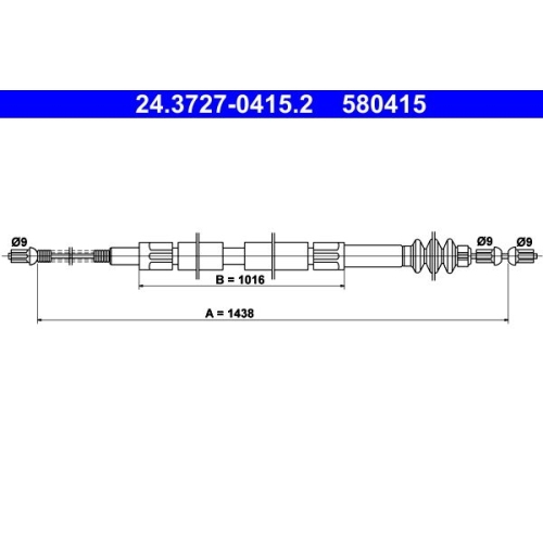 Seilzug, Feststellbremse ATE 24.3727-0415.2 f&uuml;r MERCEDES-BENZ, hinten
