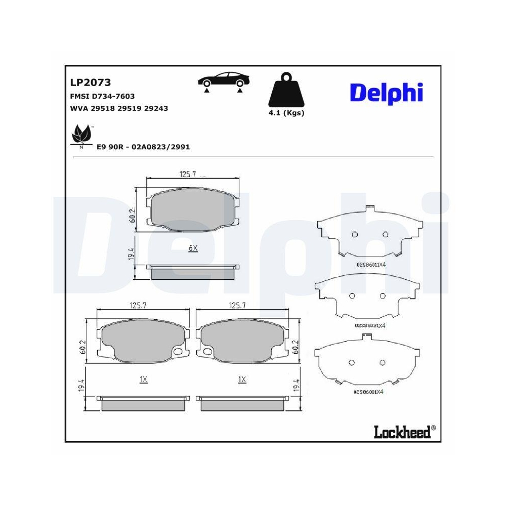 DELPHI LP2073 Bremsbelagsatz, Scheibenbremse f&uuml;r MITSUBISHI, Hinterachse