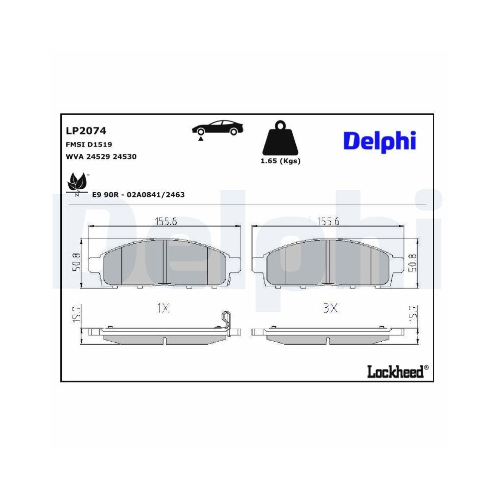 DELPHI LP2074 Bremsbelagsatz, Scheibenbremse f&uuml;r MITSUBISHI, Vorderachse
