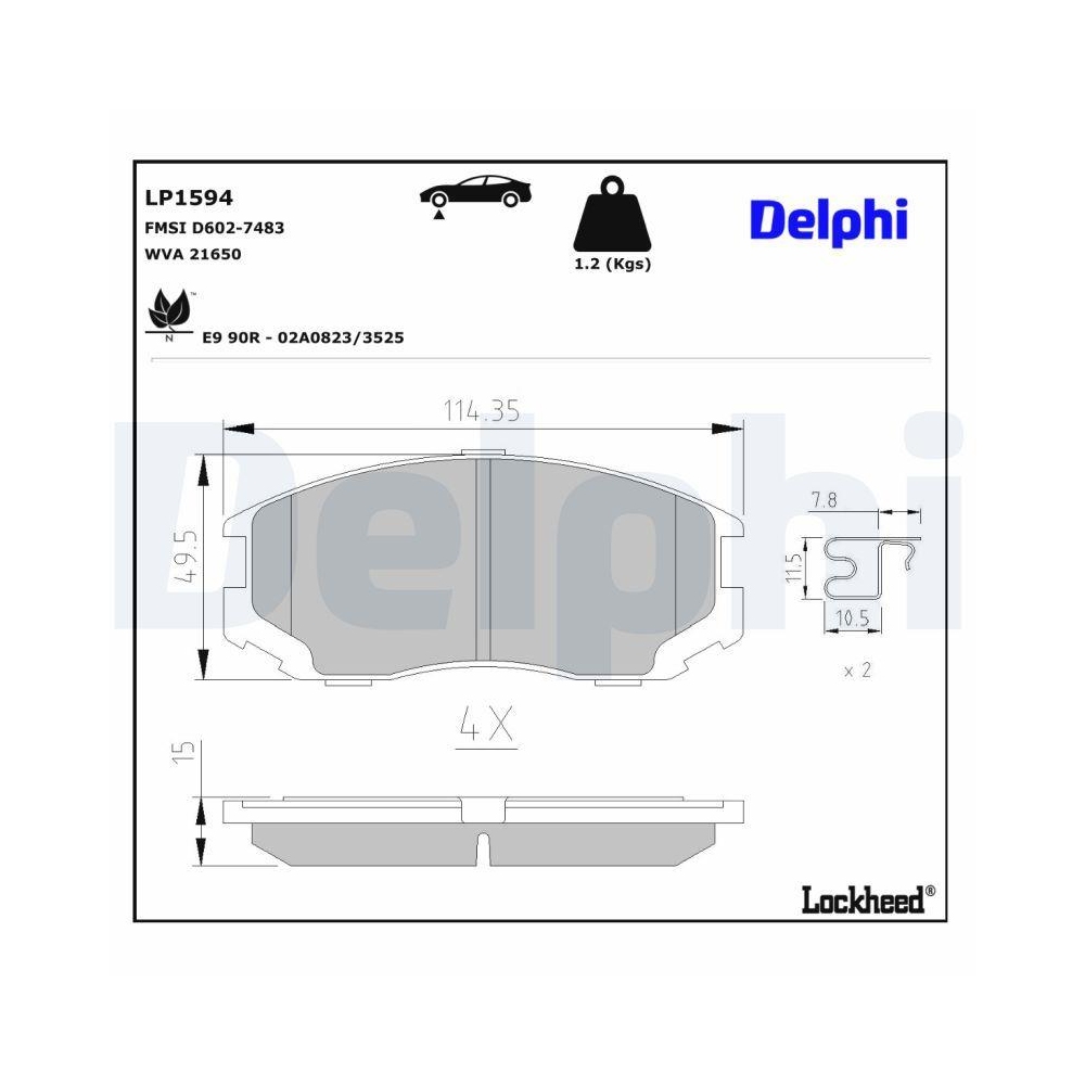 DELPHI LP1594 Bremsbelagsatz, Scheibenbremse für DAIHATSU MITSUBISHI TOYOTA