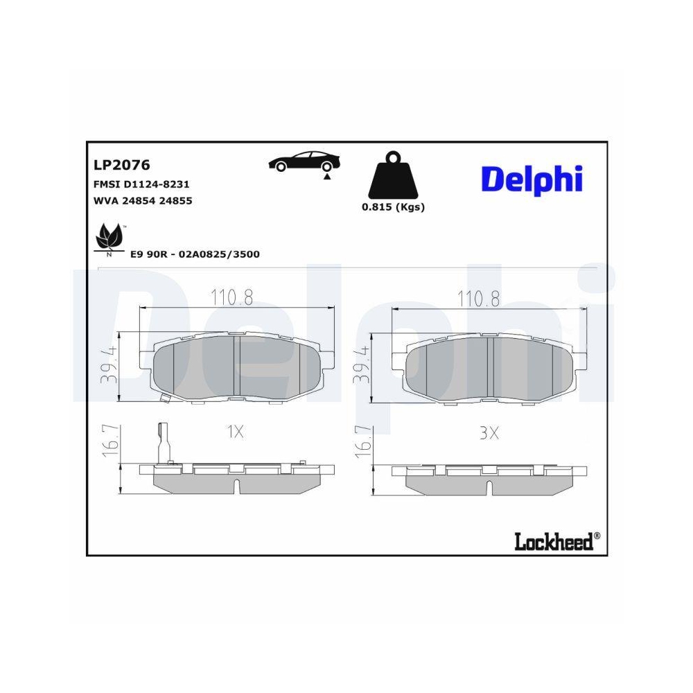 DELPHI LP2076 Bremsbelagsatz, Scheibenbremse f&uuml;r SUBARU TOYOTA, Hinterachse