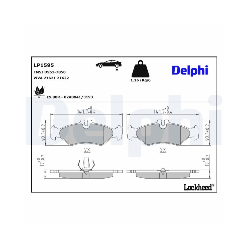 DELPHI LP1595 Bremsbelagsatz, Scheibenbremse f&uuml;r MERCEDES-BENZ VW, Hinterachse