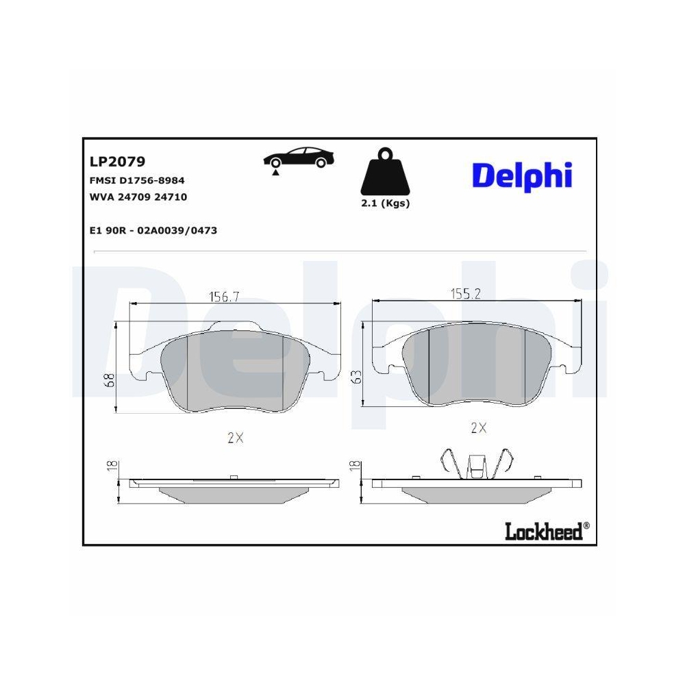 DELPHI LP2079 Bremsbelagsatz, Scheibenbremse f&uuml;r RENAULT, Vorderachse