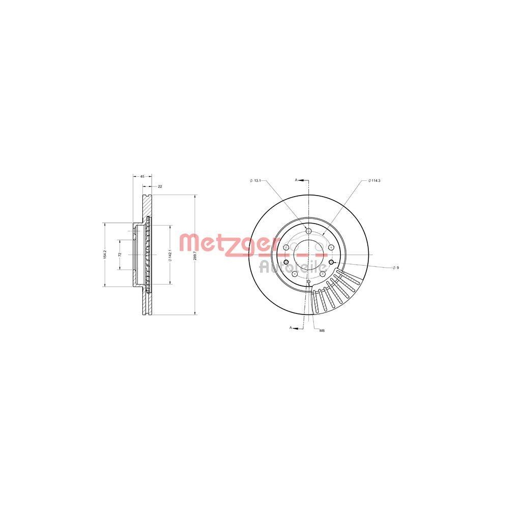 Bremsscheibe METZGER 6110541 f&uuml;r MAZDA, Vorderachse
