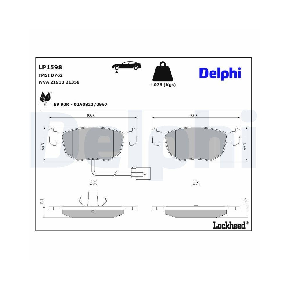 DELPHI LP1598 Bremsbelagsatz, Scheibenbremse f&uuml;r FORD, Vorderachse