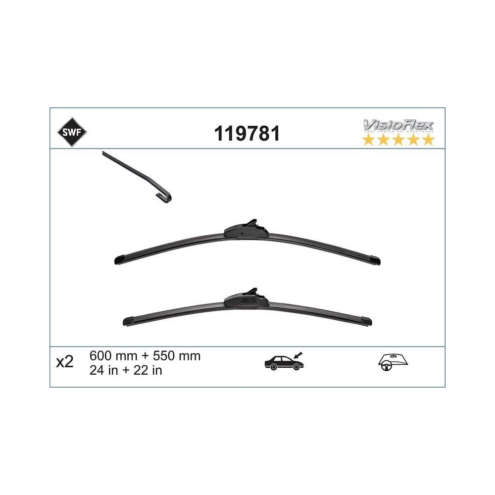 Wischblatt SWF 119781 ALTERNATIVE VISIOFLEX SET für OPEL, vorne