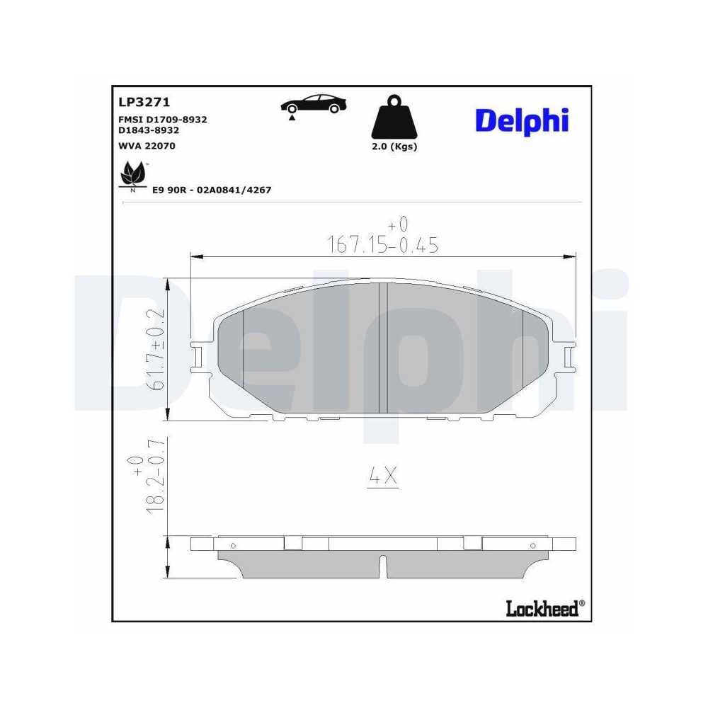 DELPHI LP3271 Bremsbelagsatz, Scheibenbremse f&uuml;r JEEP, Vorderachse