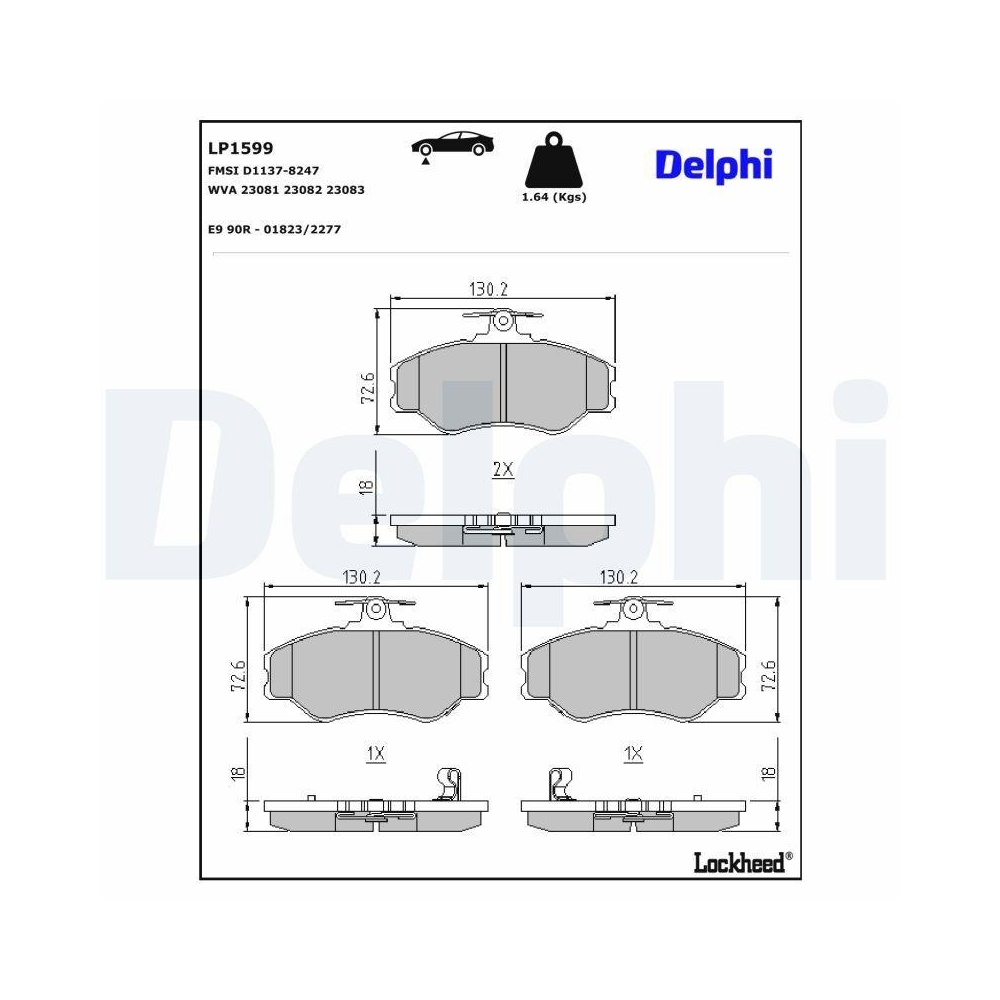 DELPHI LP1599 Bremsbelagsatz, Scheibenbremse f&uuml;r HYUNDAI, Vorderachse