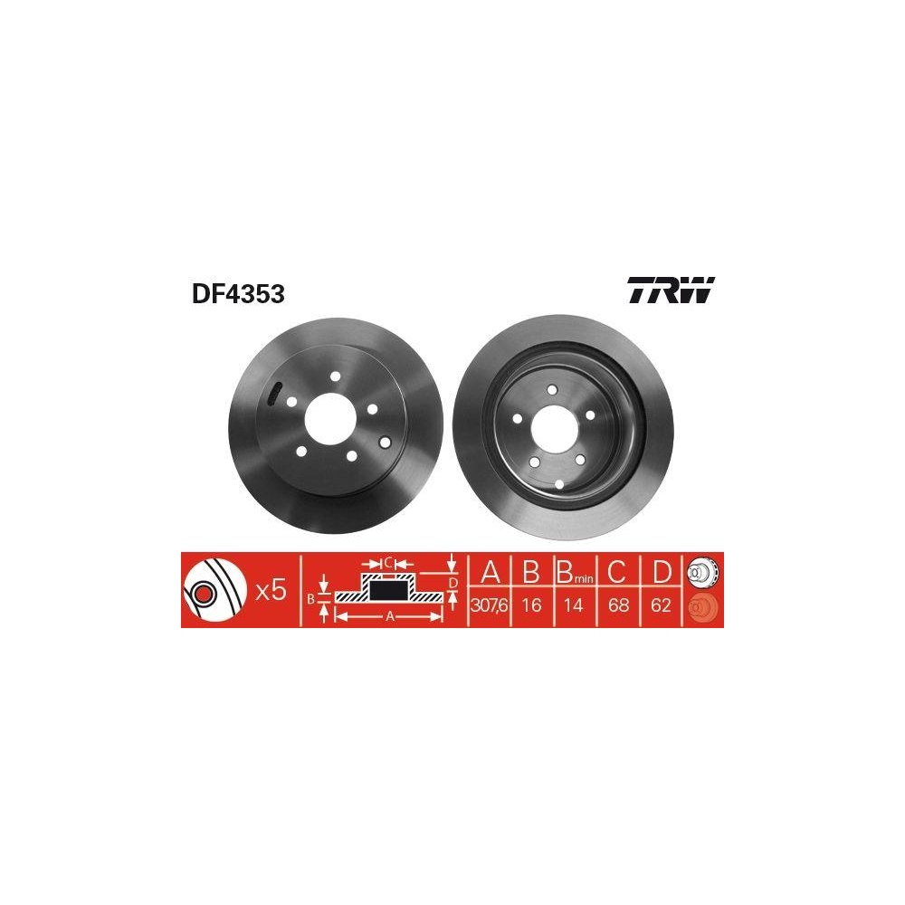 Bremsscheibe TRW DF4353 f&uuml;r INFINITI INFINITI (DFAC) NISSAN, Hinterachse