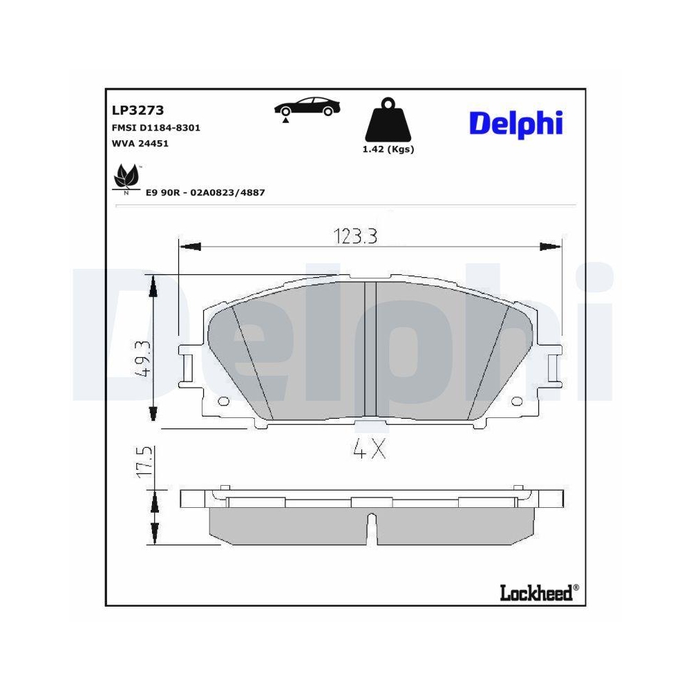 DELPHI LP3273 Bremsbelagsatz, Scheibenbremse f&uuml;r TOYOTA, Vorderachse