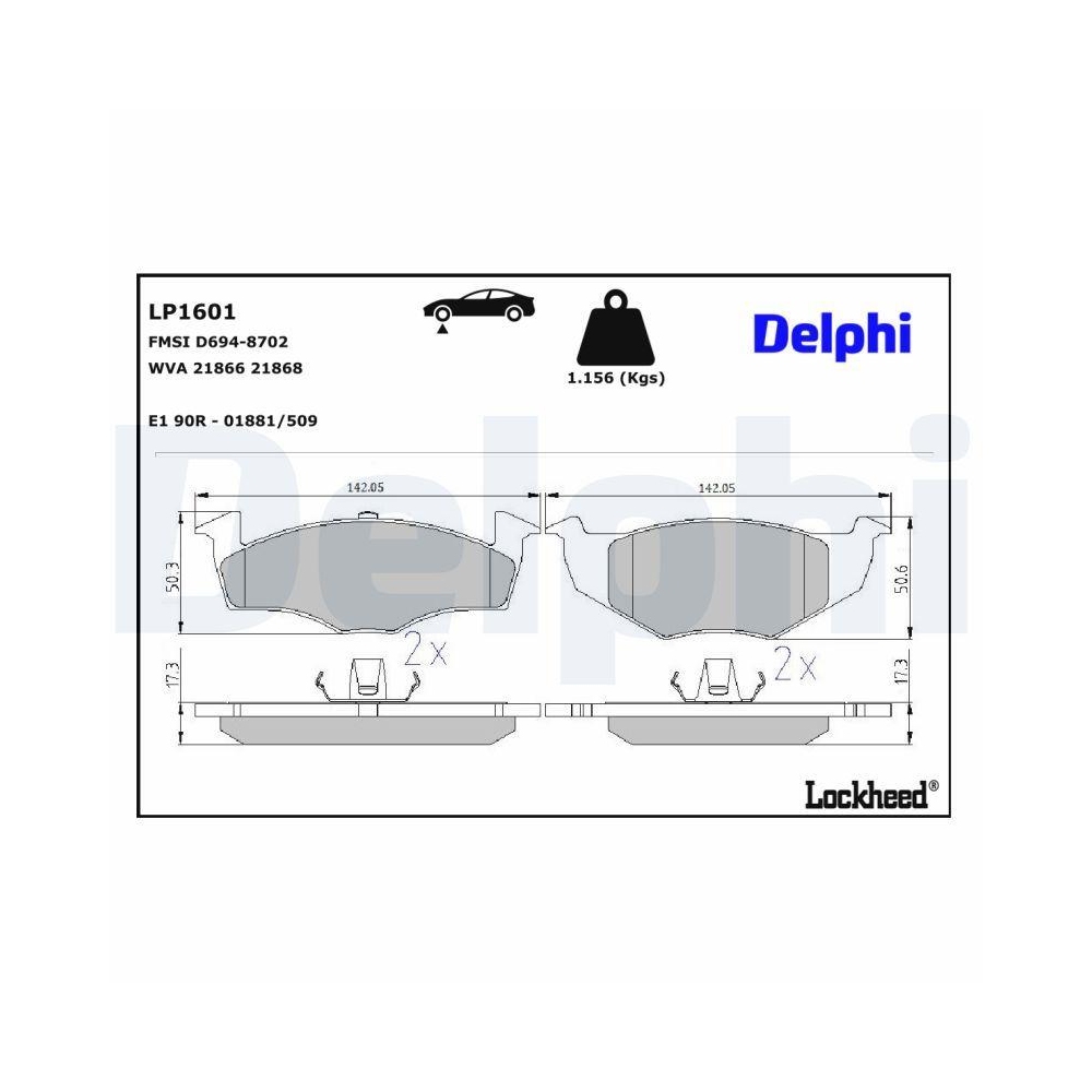 DELPHI LP1601 Bremsbelagsatz, Scheibenbremse f&uuml;r AUDI SEAT SKODA VW, Vorderachse