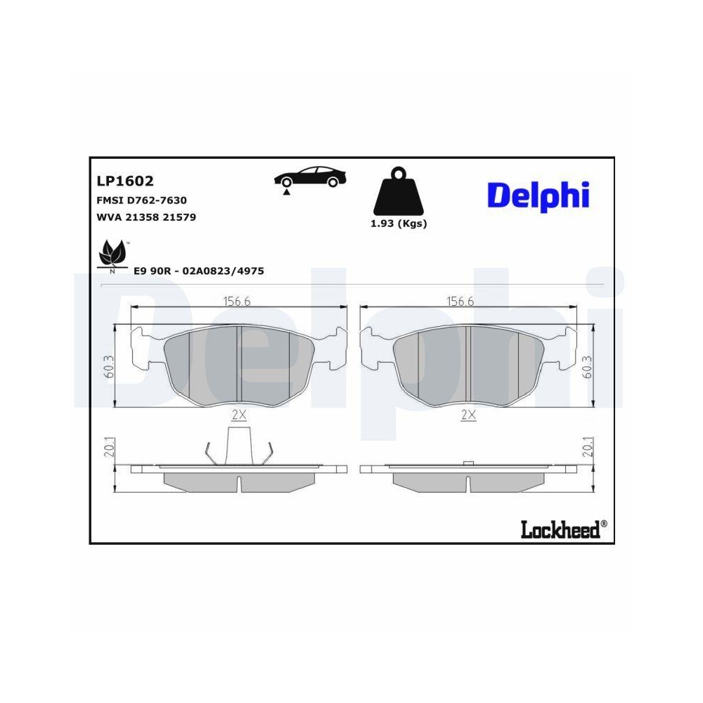 DELPHI LP1602 Bremsbelagsatz, Scheibenbremse f&uuml;r FORD, Vorderachse