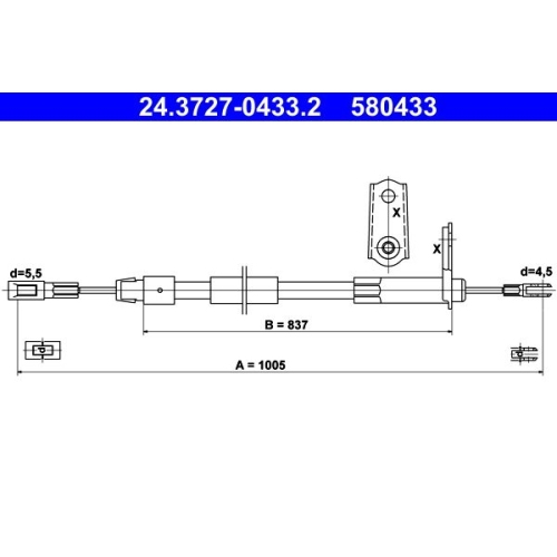 Seilzug, Feststellbremse ATE 24.3727-0433.2 f&uuml;r MERCEDES-BENZ, hinten links