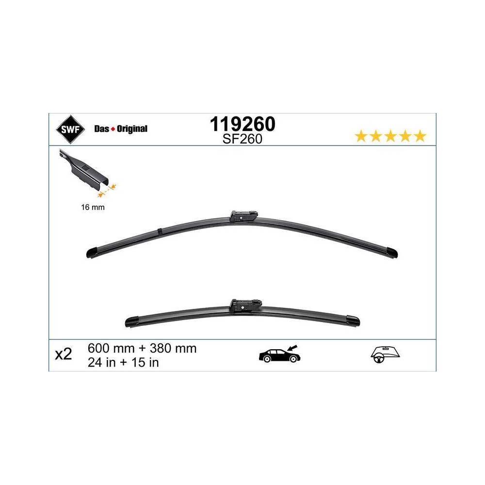 Wischblatt SWF 119260 DAS ORIGINAL SET für AUDI SEAT SKODA VW, vorne