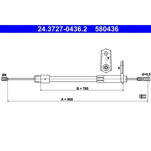 Seilzug, Feststellbremse ATE 24.3727-0436.2 f&uuml;r MERCEDES-BENZ, hinten rechts